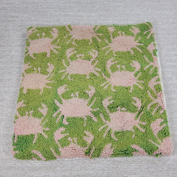 Vtg Handmade Wool Hooked Crab Pillow Cover 18x18 Coastal Nautical Beach Cottage - Picture 5 of 16
